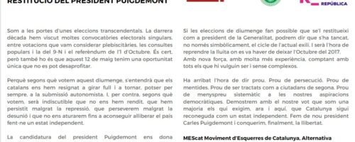 Comunicat conjunt MEScat, AxR, AV. Eleccions 12M