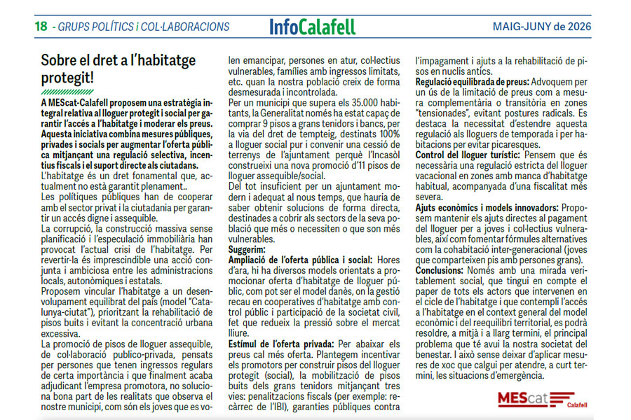 Sobre el dret a l'habitatge protegit. MEScat Calafell